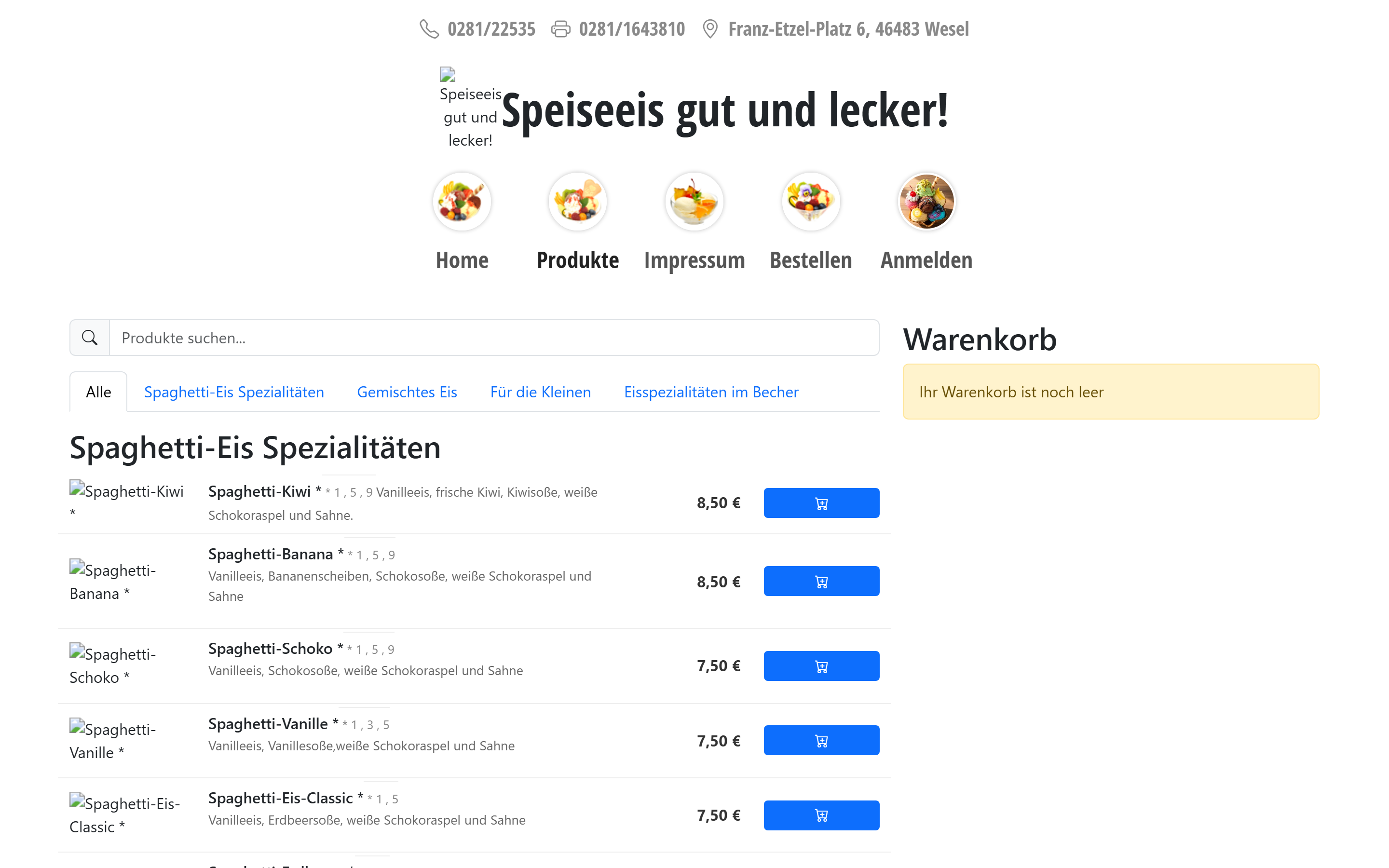 SeTaFo Bestell-App mit Produktliste und Warenkorb